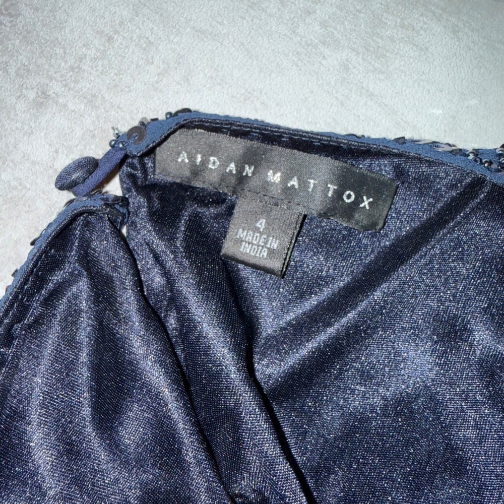 Aidan Mattox Navy Blue Sequin Cold Shoulder Party Dress Size 4 - Picture 6 of 9
